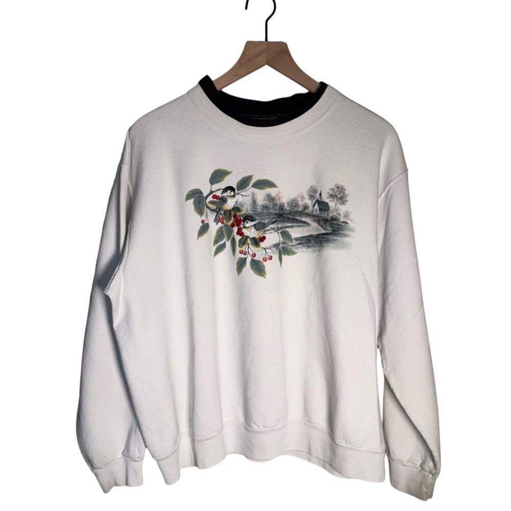 VINTAGE TOP STITCH painted cardinal grandma cottagecore crewneck sweatshirt XL